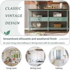 57 in. Antique Blue Distressed Standard Rectangle Wood Console Table with Open Storage Shelf and Drawers by Kahomvis -Kahomvis Sales Store antique blue distressed finish kahomvis console tables tre lkwf 19aac 1f 1000