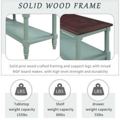 57 in. Antique Blue Distressed Standard Rectangle Wood Console Table with Open Storage Shelf and Drawers by Kahomvis -Kahomvis Sales Store antique blue distressed finish kahomvis console tables tre lkwf 19aac 44 1000