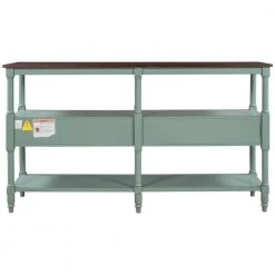 57 in. Antique Blue Distressed Standard Rectangle Wood Console Table with Open Storage Shelf and Drawers by Kahomvis -Kahomvis Sales Store antique blue distressed finish kahomvis console tables tre lkwf 19aac 66 1000