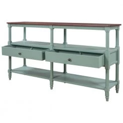 57 in. Antique Blue Distressed Standard Rectangle Wood Console Table with Open Storage Shelf and Drawers by Kahomvis -Kahomvis Sales Store antique blue distressed finish kahomvis console tables tre lkwf 19aac c3 1000