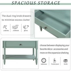 57 in. Antique Blue Distressed Standard Rectangle Wood Console Table with Open Storage Shelf and Drawers by Kahomvis -Kahomvis Sales Store antique blue distressed finish kahomvis console tables tre lkwf 19aac fa 1000