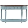 52 in. Antique Blue Standard Half Moon Wood Console Table with 2-Top Drawers by Kahomvis