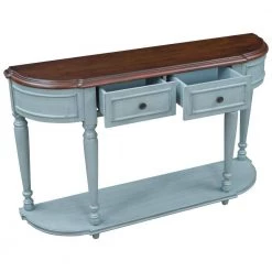 52 in. Antique Blue Standard Half Moon Wood Console Table with 2-Top Drawers by Kahomvis -Kahomvis Sales Store antique blue kahomvis console tables tre lkwf2 4aac 77 1000