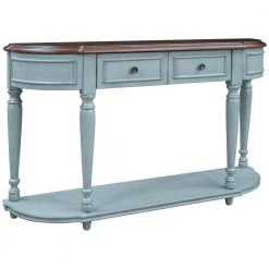 52 in. Antique Blue Standard Half Moon Wood Console Table with 2-Top Drawers by Kahomvis -Kahomvis Sales Store antique blue kahomvis console tables tre lkwf2 4aac c3 1000