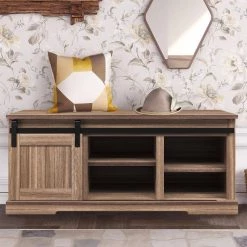 Antique Gray Storage Bench with Sliding Door and Adjustable Shelf (18 in. H x 46.7 in. W x 15.7 in. D) by Kahomvis 13 Antique Gray Storage Bench with Sliding Door and Adjustable Shelf (18 in. H x 46.7 in. W x 15.7 in. D) by Kahomvis -Kahomvis Sales Store antique gray kahomvis dining benches tre lkwf2 2aae 31 1000