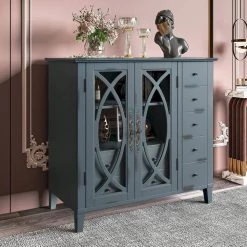 33.4 in. Antique Navy Blue Acacia Wood Accent Storage Cabinet with Drawers and Adjustable Shelf by Kahomvis -Kahomvis Sales Store antique navy blue kahomvis accent cabinets u lkwf2 72aav 1f 1000