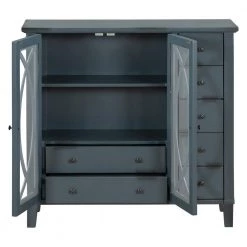 33.4 in. Antique Navy Blue Acacia Wood Accent Storage Cabinet with Drawers and Adjustable Shelf by Kahomvis -Kahomvis Sales Store antique navy blue kahomvis accent cabinets u lkwf2 72aav 44 1000