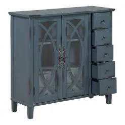 33.4 in. Antique Navy Blue Acacia Wood Accent Storage Cabinet with Drawers and Adjustable Shelf by Kahomvis -Kahomvis Sales Store antique navy blue kahomvis accent cabinets u lkwf2 72aav 4f 1000