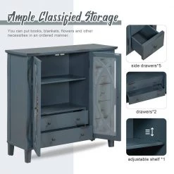 33.4 in. Antique Navy Blue Acacia Wood Accent Storage Cabinet with Drawers and Adjustable Shelf by Kahomvis -Kahomvis Sales Store antique navy blue kahomvis accent cabinets u lkwf2 72aav 77 1000