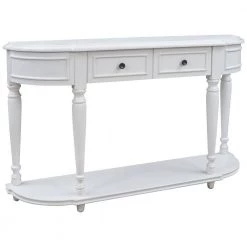 52 in. Antique White Standard Half Moon Wood Console Table with 2-Top Drawers by Kahomvis -Kahomvis Sales Store antique white kahomvis console tables tre lkwf2 4aak c3 1000