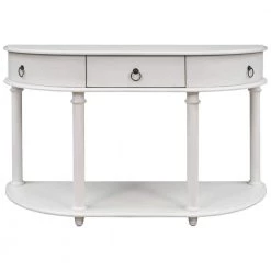 48 in. Antique White Standard Half Moon Wood Console Table with Single Drawer by Kahomvis