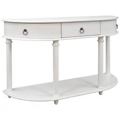 48 in. Antique White Standard Half Moon Wood Console Table with Single Drawer by Kahomvis -Kahomvis Sales Store antique white kahomvis console tables tre lkwf2 7aak c3 1000