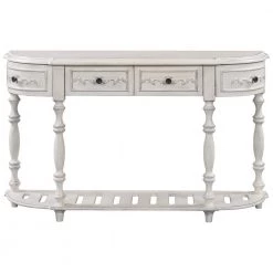 52 in. Antique White Curved Wood Console Table with Shelf and 4 Drawers for Hallway, Bedroom and Living Room by Kahomvis -Kahomvis Sales Store antique white kahomvis console tables u lkwf2 55aak 4f 1000