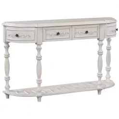 52 in. Antique White Curved Wood Console Table with Shelf and 4 Drawers for Hallway, Bedroom and Living Room by Kahomvis