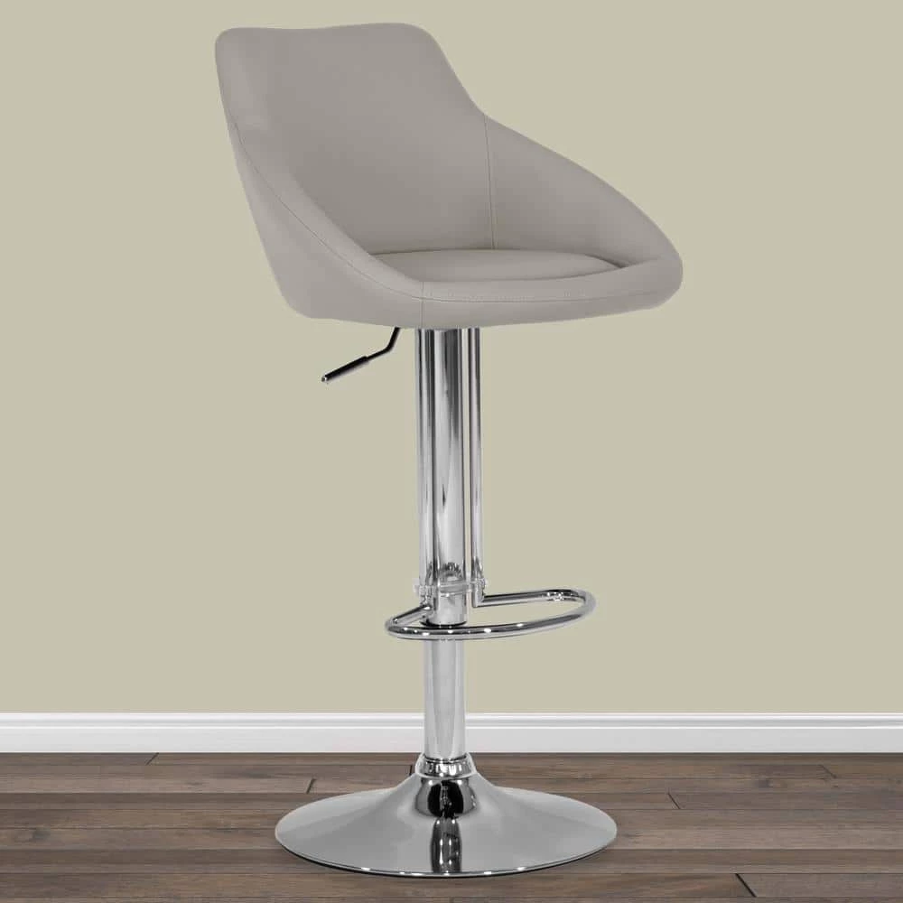 33.25 in. Alani Ashy Grey Adjustable Height Swivel Bar Stool in Faux Leather (Set of 2) by Glamour Home 6 33.25 in. Alani Ashy Grey Adjustable Height Swivel Bar Stool in Faux Leather (Set of 2) by Glamour Home - Image 6