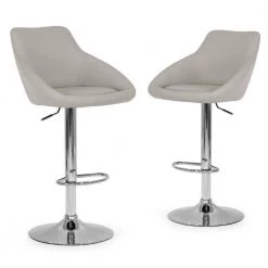 33.25 in. Alani Ashy Grey Adjustable Height Swivel Bar Stool in Faux Leather (Set of 2) by Glamour Home