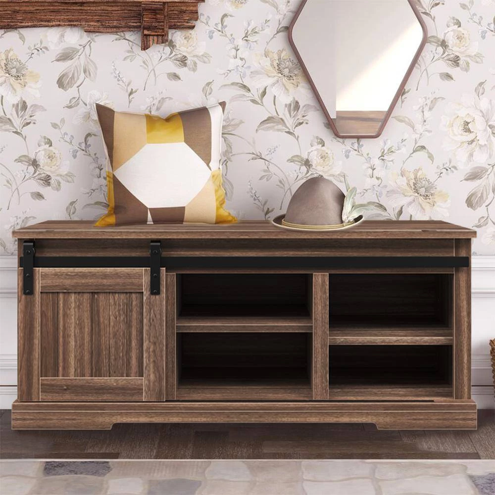 BarnWood Storage Bench with Sliding Door and Adjustable Shelf (18 in. H x 46.7 in. W x 15.7 in. D) by Kahomvis 7 BarnWood Storage Bench with Sliding Door and Adjustable Shelf (18 in. H x 46.7 in. W x 15.7 in. D) by Kahomvis - Image 7