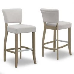 29 in. Aleck Beige Fabric Bar Stool with Antique Finish Wood Legs (Set of 2) by Glamour Home