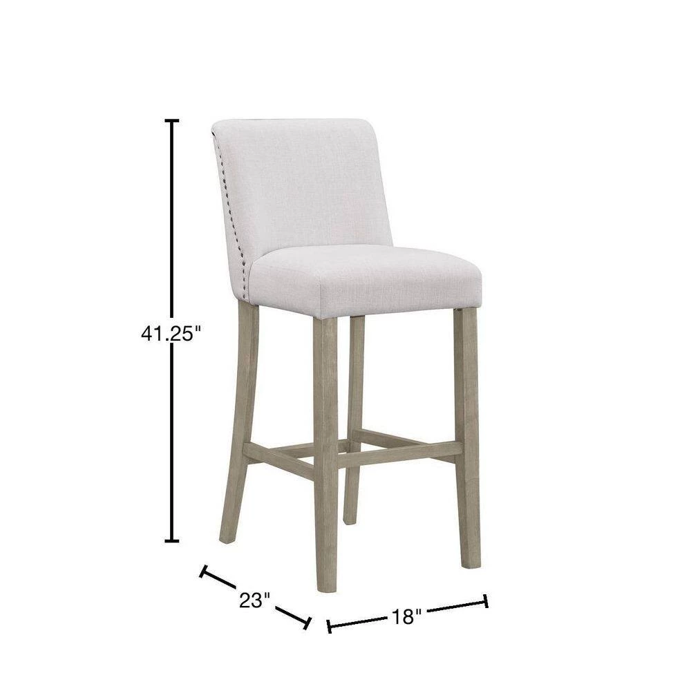 29.875 in. Aleco Beige Fabric with Metal Nail Head Accents Bar Stool (Set of 2) by Glamour Home 3 29.875 in. Aleco Beige Fabric with Metal Nail Head Accents Bar Stool (Set of 2) by Glamour Home - Image 3