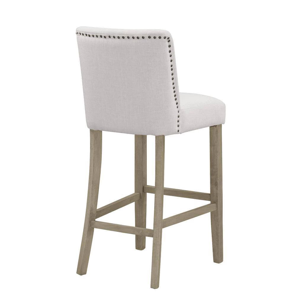 29.875 in. Aleco Beige Fabric with Metal Nail Head Accents Bar Stool (Set of 2) by Glamour Home 5 29.875 in. Aleco Beige Fabric with Metal Nail Head Accents Bar Stool (Set of 2) by Glamour Home - Image 5