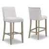 29.875 in. Aleco Beige Fabric with Metal Nail Head Accents Bar Stool (Set of 2) by Glamour Home