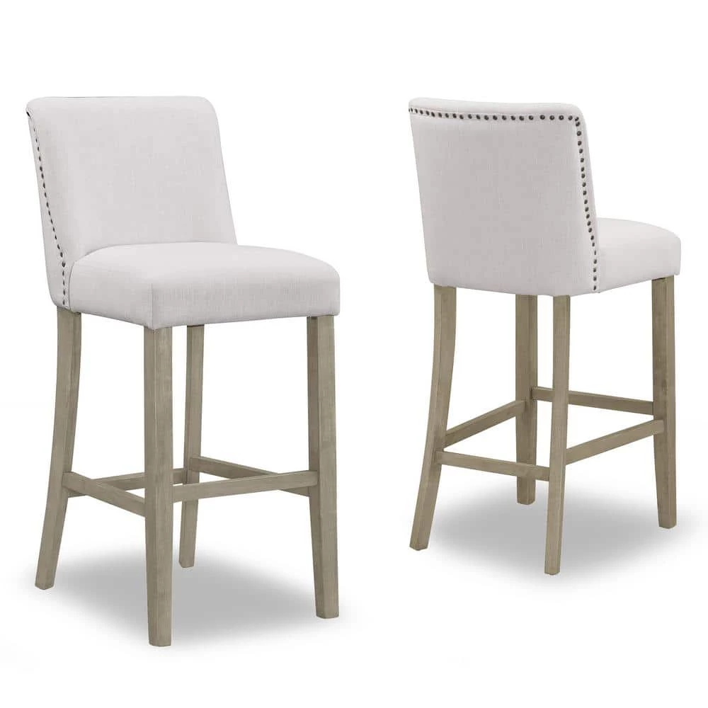 29.875 in. Aleco Beige Fabric with Metal Nail Head Accents Bar Stool (Set of 2) by Glamour Home 1 29.875 in. Aleco Beige Fabric with Metal Nail Head Accents Bar Stool (Set of 2) by Glamour Home