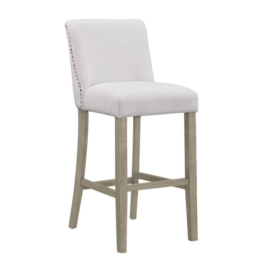 29.875 in. Aleco Beige Fabric with Metal Nail Head Accents Bar Stool (Set of 2) by Glamour Home 2 29.875 in. Aleco Beige Fabric with Metal Nail Head Accents Bar Stool (Set of 2) by Glamour Home - Image 2