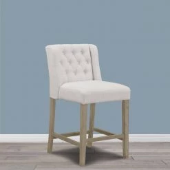 25.25 in. Aled Beige Fabric with Side Wings and Tufted Buttons Counter Stool (Set of 2) by Glamour Home