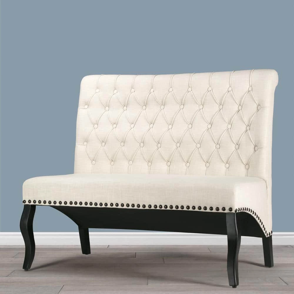Alisa 46 in. Beige Button Tufted Polyester 2-Seater Armless Settee with Nailheads by Glamour Home 7 Alisa 46 in. Beige Button Tufted Polyester 2-Seater Armless Settee with Nailheads by Glamour Home - Image 7