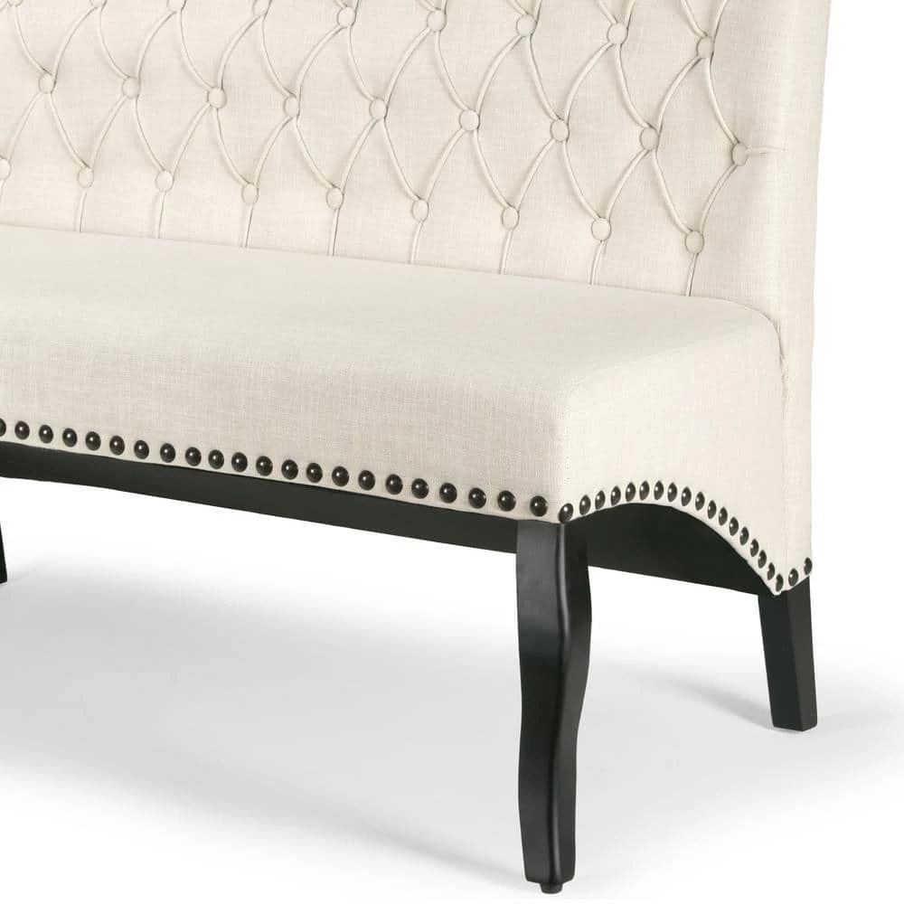 Alisa 46 in. Beige Button Tufted Polyester 2-Seater Armless Settee with Nailheads by Glamour Home 5 Alisa 46 in. Beige Button Tufted Polyester 2-Seater Armless Settee with Nailheads by Glamour Home - Image 5
