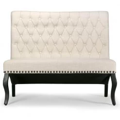 Alisa 46 in. Beige Button Tufted Polyester 2-Seater Armless Settee with Nailheads by Glamour Home