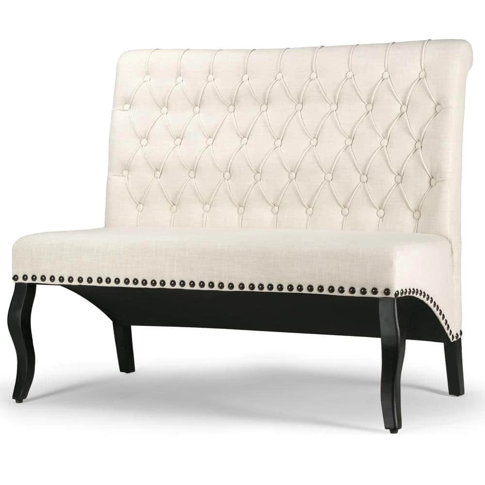 Alisa 46 in. Beige Button Tufted Polyester 2-Seater Armless Settee with Nailheads by Glamour Home 2 Alisa 46 in. Beige Button Tufted Polyester 2-Seater Armless Settee with Nailheads by Glamour Home - Image 2