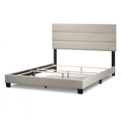 Aris Beige Fabric Queen Bed with Line Stitching Tufting by Glamour Home