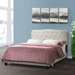 Artan Beige Fabric Queen Bed with Button Tufting by Glamour Home -Kahomvis Sales Store beige glamour home panel beds ghub 1385 31 1000