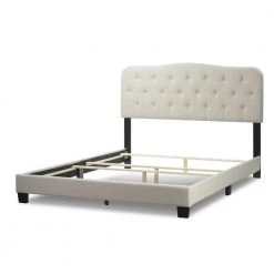 Artan Beige Fabric Queen Bed with Button Tufting by Glamour Home