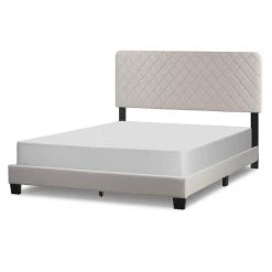 Aurum Beige Fabric Queen Bed with Decorative Stitching by Glamour Home -Kahomvis Sales Store beige glamour home panel beds ghub 1522 4f 1000