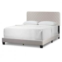 Aurum Beige Fabric Queen Bed with Decorative Stitching by Glamour Home