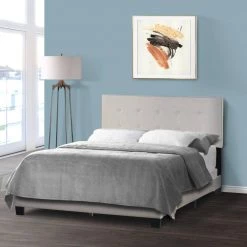 Auryon Beige Fabric Queen Bed with Button Tufting by Glamour Home -Kahomvis Sales Store beige glamour home panel beds ghub 1525 31 1000