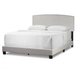 Ausca Beige Fabric Queen Bed with Nail Head Trim by Glamour Home