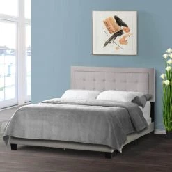 Austin Beige Fabric Queen Bed with Button Tufting and Stitching by Glamour Home -Kahomvis Sales Store beige glamour home panel beds ghub 1531 31 1000