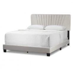 Autumn Beige Fabric Queen Bed with Decorative Stitching by Glamour Home