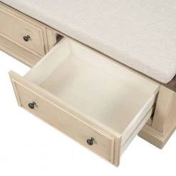 Beige Storage Bench with 2-Large Drawers and Removable Cushion (16.3 in. H x 43 in. W x 16 in. D) by Kahomvis -Kahomvis Sales Store beige kahomvis dining benches tre lkwf2 5aan 1f 1000