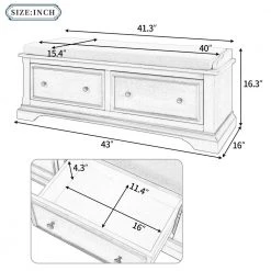 Beige Storage Bench with 2-Large Drawers and Removable Cushion (16.3 in. H x 43 in. W x 16 in. D) by Kahomvis -Kahomvis Sales Store beige kahomvis dining benches tre lkwf2 5aan 44 1000