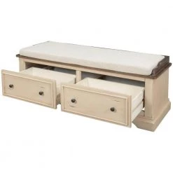 Beige Storage Bench with 2-Large Drawers and Removable Cushion (16.3 in. H x 43 in. W x 16 in. D) by Kahomvis -Kahomvis Sales Store beige kahomvis dining benches tre lkwf2 5aan 77 1000