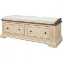 Beige Storage Bench with 2-Large Drawers and Removable Cushion (16.3 in. H x 43 in. W x 16 in. D) by Kahomvis -Kahomvis Sales Store beige kahomvis dining benches tre lkwf2 5aan c3 1000