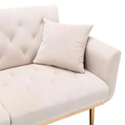 63.77 in. Beige Velvet Fabric Upholstered 2-Seater Modern Loveseat with Rose Gold Metal Feet and Pillows by Kahomvis -Kahomvis Sales Store beige kahomvis loveseats cm lkw3 6035 1f 1000