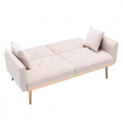 63.77 in. Beige Velvet Fabric Upholstered 2-Seater Modern Loveseat with Rose Gold Metal Feet and Pillows by Kahomvis -Kahomvis Sales Store beige kahomvis loveseats cm lkw3 6035 4f 1000