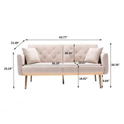 63.77 in. Beige Velvet Fabric Upholstered 2-Seater Modern Loveseat with Rose Gold Metal Feet and Pillows by Kahomvis -Kahomvis Sales Store beige kahomvis loveseats cm lkw3 6035 76 1000