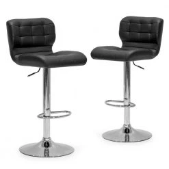 Set of 2 Adler Black Faux Leather 33.5 in. Adjustable Height Bar Stool by Glamour Home -Kahomvis Sales Store black chrome glamour home bar stools ghstl 1141 c3 1000