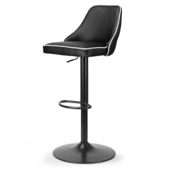 Alston Black with White Piping 34 in. Adjustable Height Swivel Bar Stool (Set of 2) by Glamour Home -Kahomvis Sales Store black glamour home bar stools ghstl 1255 1f 1000